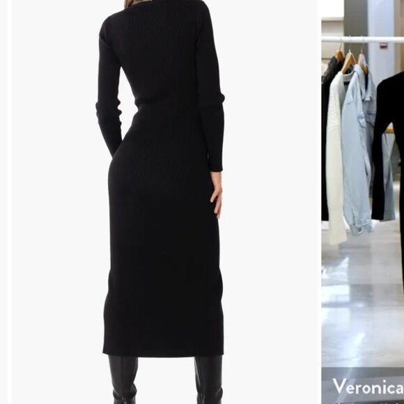 Edikted Jazlyn Long Sleeve Black Ribbed Sweater Dress Size Large - Picture 3 of 15